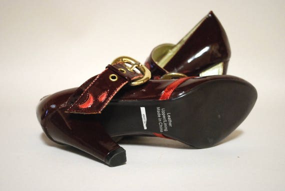 90s Patent Leather Mary Jane High Heel Shoes, Red… - image 6