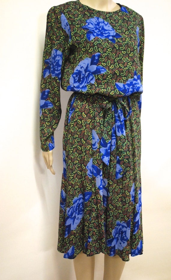 70s Vintage Paisley and Floral Printed Dress, Lon… - image 7