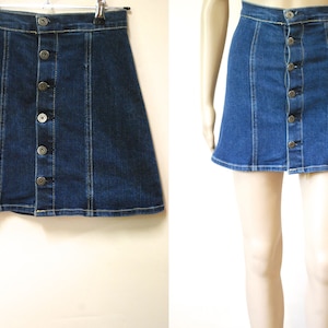 90s Grunge High Waist Denim Mini Jupe, vintage Short Length Jeans Button Down Alt Fashion Indie VTG 1990s Taille XXS-XS