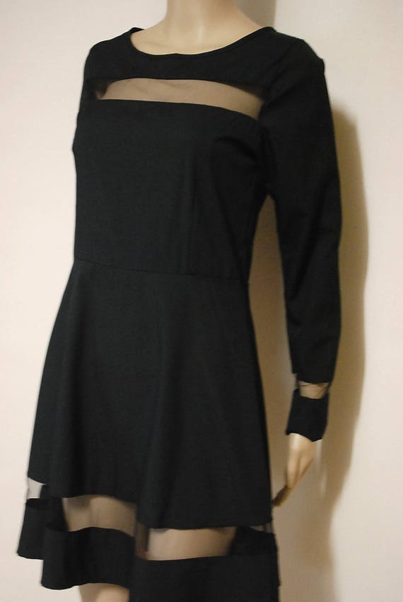 90s Black Peekaboo Sheer Lace Panel Dress, Vintag… - image 5