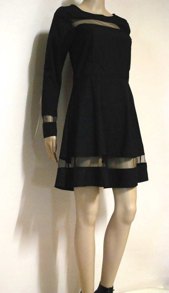90s Black Peekaboo Sheer Lace Panel Dress, Vintag… - image 4