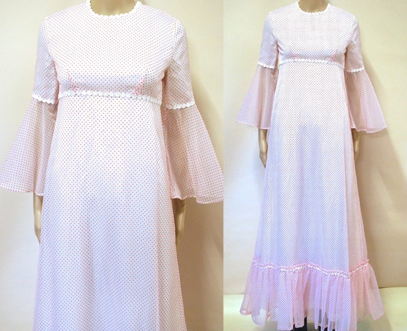 Vintage Polka Dots Tiered Layers Pink Maxi Dress Vintage Polka Dots Tiered Layers Pink Maxi Dress