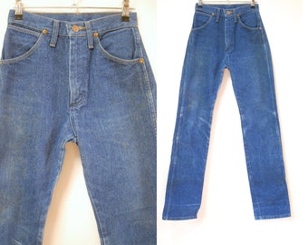 90s Denim Vintage High Waist Wrangler Jeans, Hipster Blue Straight Leg Pants, Nineties VTG 1990s Size S