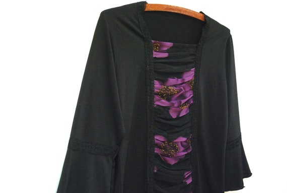 90s Floral Black and Purple Lace Blouse, Vintage … - image 7