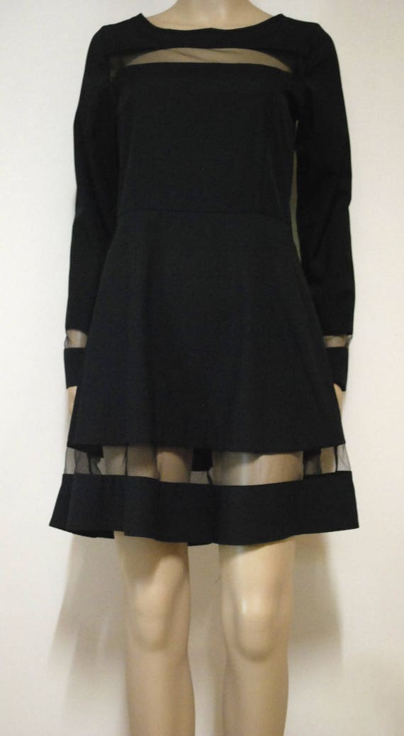 90s Black Peekaboo Sheer Lace Panel Dress, Vintag… - image 3