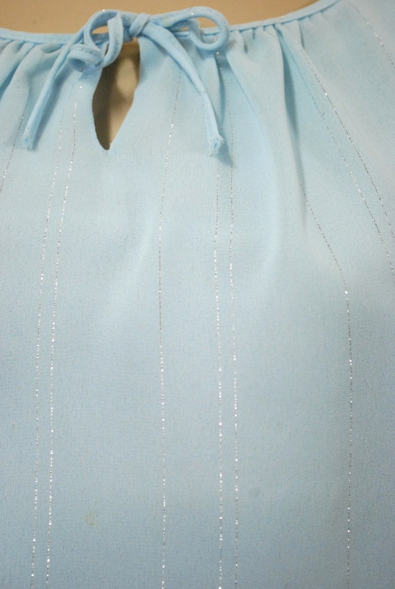 70s Pastel Blue Metallic Puff Sleeve Dress, Vinta… - image 3