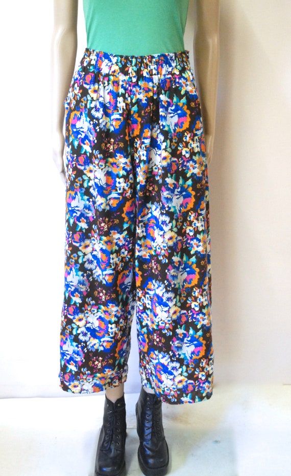 90s Floral Harem Pants Vintage Wide Led Flared Yo… - image 3