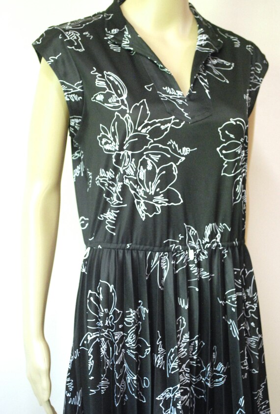 70s Black Abstract Artistic Floral Dress, Vintage… - image 9