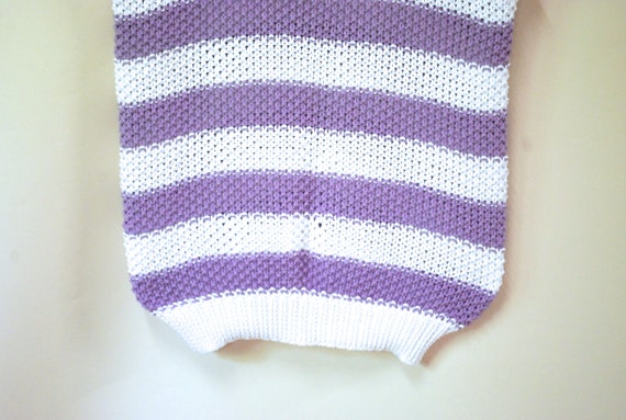 80s Unisex Vintage Crochet Knit Striped Vest, Sle… - image 3