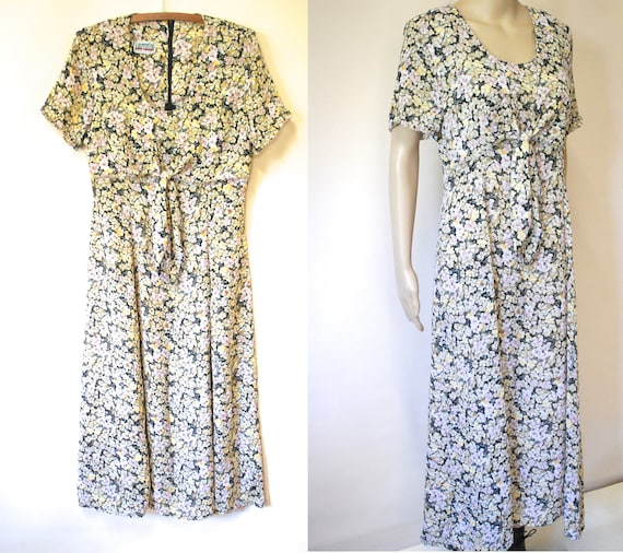 90s Sheer Floral Dress with Tie On Front, Vintage… - image 2