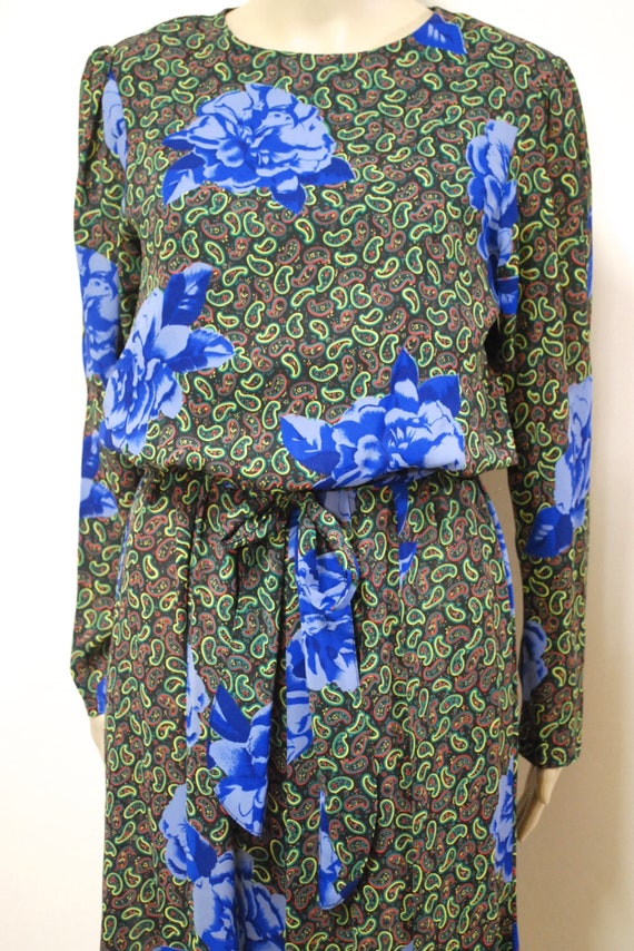 70s Vintage Paisley and Floral Printed Dress, Lon… - image 3
