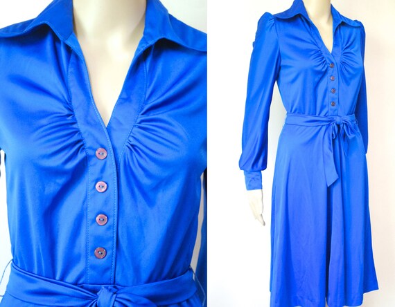 VINTAGE 60s 70s PINK BLUE PSYCHEDELIC ACANTHUS FLORAL PETER PAN COLLAR DRESS 10