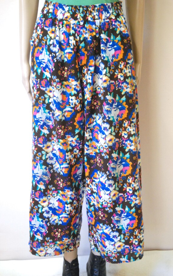 90s Floral Harem Pants Vintage Wide Led Flared Yo… - image 4