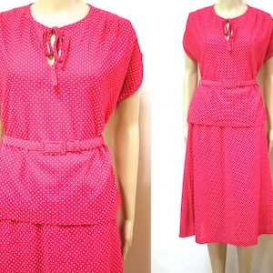 80s Polka Dot 2 Piece Skirt and Top Combo, Vintage Sleeveless Dress Ensemble, Mid Length VTG Eighties Retro 1980s Size S