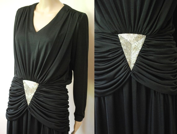 70s Black Young Edwardian Grecian Dress, Vintage … - image 4