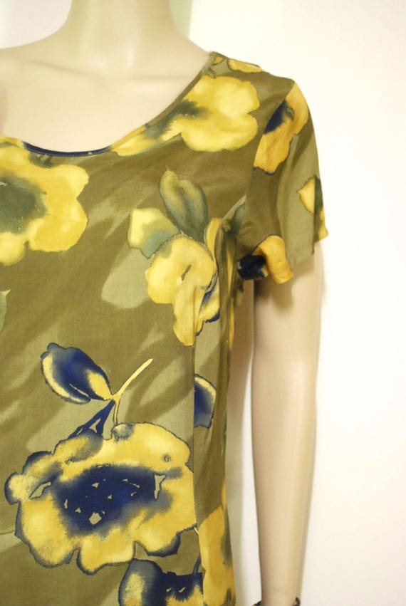 90s Grunge Floral Watercolour Sunflower Dress, Vi… - image 3