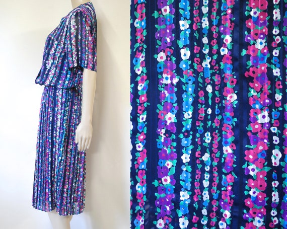 70s Floral Pleated Skirt Dress with Pockets, Vint… - image 7