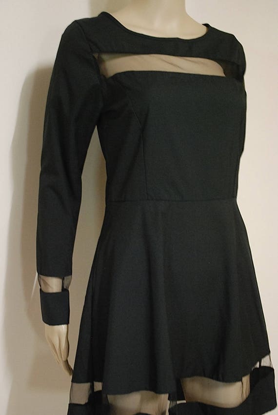 90s Black Peekaboo Sheer Lace Panel Dress, Vintag… - image 2