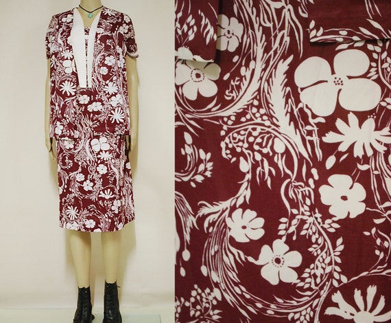 80s 2 Piece Floral Vest Jacket and Dress Set, Vin… - image 1