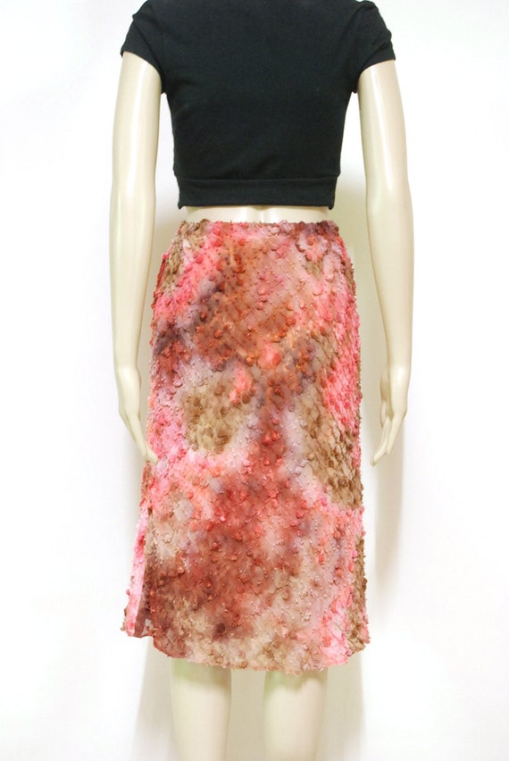 90s Pastel Pink Ombre Tie Dyed Skirt, Vintage Kne… - image 5