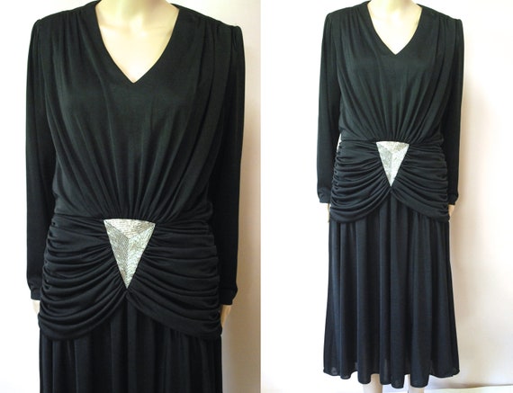 70s Black Young Edwardian Grecian Dress, Vintage … - image 1