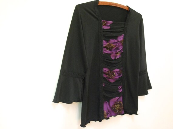 90s Floral Black and Purple Lace Blouse, Vintage … - image 8