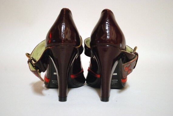 90s Patent Leather Mary Jane High Heel Shoes, Red… - image 7