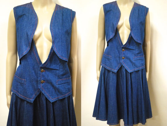 70s Denim on Denim 3 Piece Set, Western Vest and … - image 1