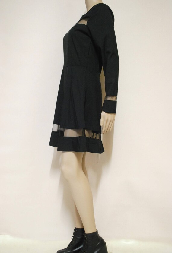 90s Black Peekaboo Sheer Lace Panel Dress, Vintag… - image 7