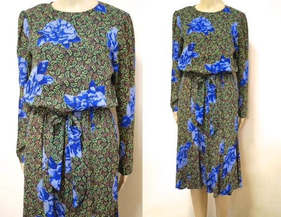 70s Vintage Paisley and Floral Printed Dress, Lon… - image 1