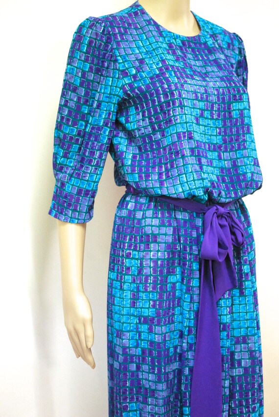 70s Abstract Paint Test Checker Print Dress, Vint… - image 4