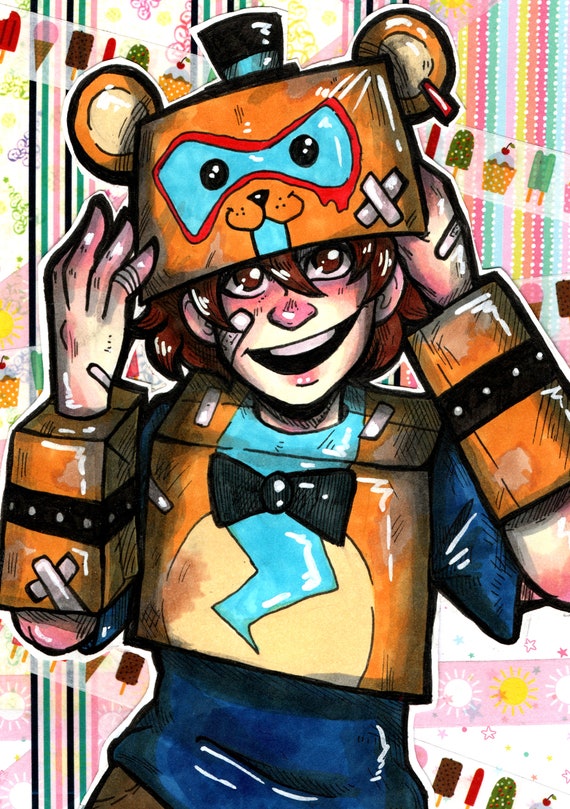 FNAF Gregory as Glamrock Freddy 5x7in Art Print -  Israel