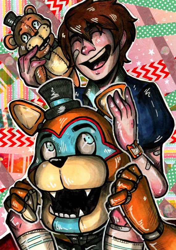 FNAF Gregory as Glamrock Freddy 5x7in Art Print -  Israel