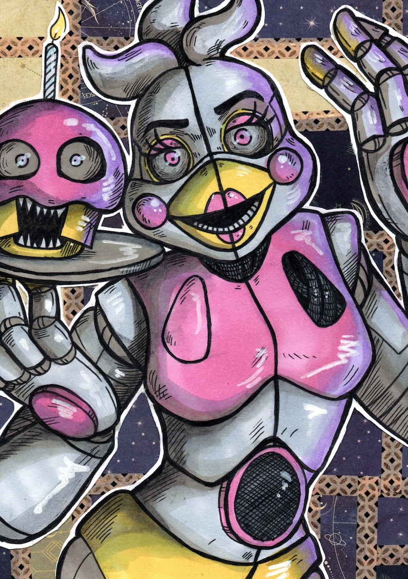 fnaf-funtime-chica-5x7in-art-print-etsy