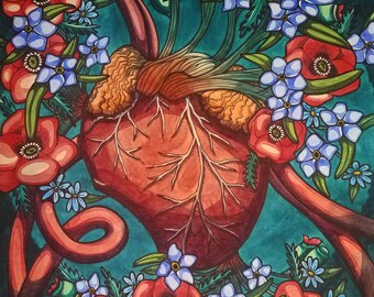 heart and poppies BLOOMED: GICLEE PRINT 18"X24"