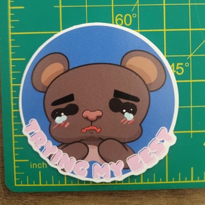 Oso de 3 pulgadas haciendo mi mejor esfuerzo / Cuaderno de dibujo de vinilo para computadora portátil, botella de agua, diario / Lindo dibujo animado kawaii con una actitud positiva y reconocible / regalo para los amantes de las calcomanías