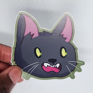 Pegatinas de gato gris de 3 pulgadas / Vinilo para cuaderno de bocetos, portátil, botella de agua, impermeable / Lindo gato de dibujos animados Kawaii, felino divertido / Regalo para los amantes de las pegatinas