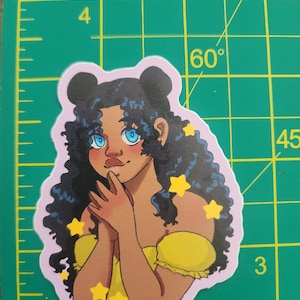 Pegatina de luna humana de 3 pulgadas / Vinilo para cuaderno de bocetos, botella de agua para computadora portátil / Lindo dibujo animado kawaii de chica negra Sailor Moon / Regalo para amantes de las pegatinas
