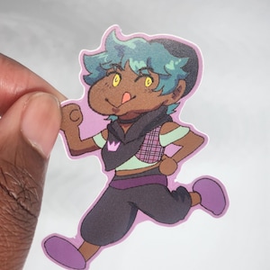 Botella de agua para computadora portátil con diseño de soleil de 3 pulgadas, vinilo, para bocetos, linda caricatura kawaii, chica negra chibi, regalo para amantes de las calcomanías