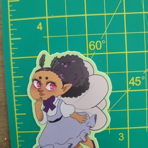 Botella de agua para computadora portátil con cuaderno de dibujo de vinilo de 3 pulgadas, dibujo animado kawaii lindo, hada negra chibi hecha a mano, regalo para amantes de las calcomanías
