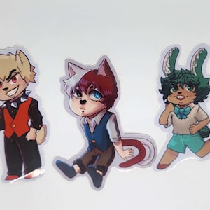 4 inch kemonomimi my hero trio sticker | Vinyl Sketchbook Laptop Water Bottle Phone cat | Cute Kawaii Cartoon anime| gift for sticker lover