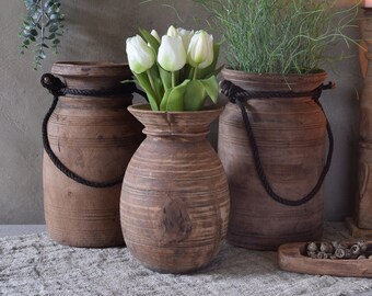 Left Pot // Old Wooden Indian Himachal Pot / Nepalese Jug