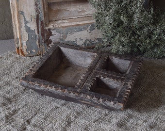 Authentic Old Indian Hand Carved Wooden Spice Herb Herbal Medicine Bowl Tray Box - Rectangular - 3 Different Models