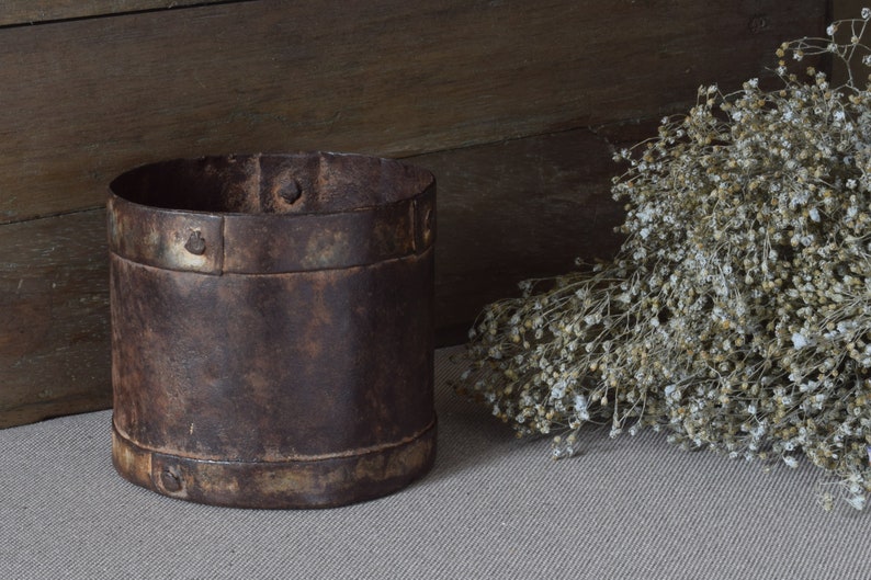 Lot Of Two Metal Iron Payali Indian Grain Measuring Cups Pots image 2