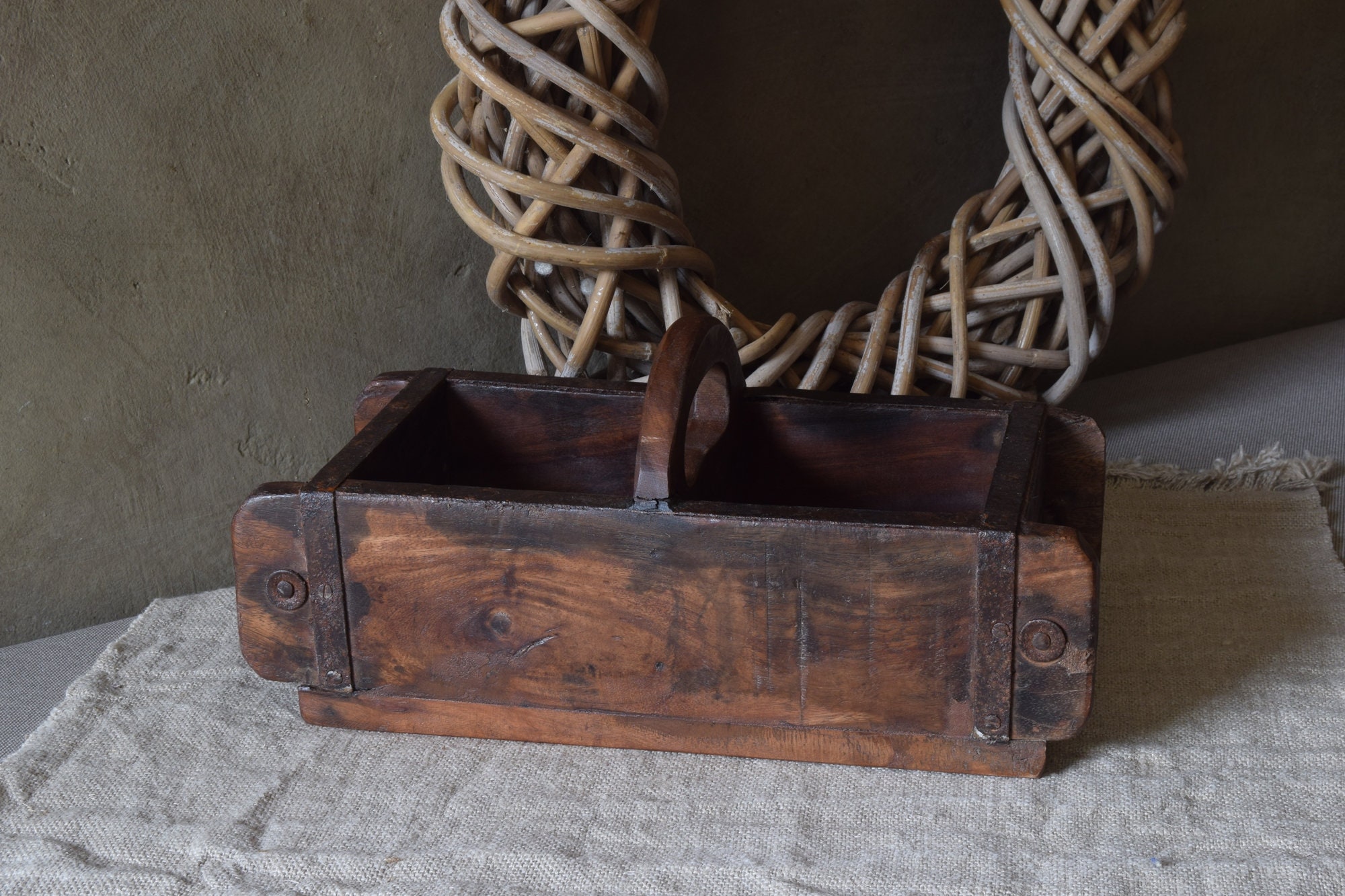 wooden brick mold with iron handles