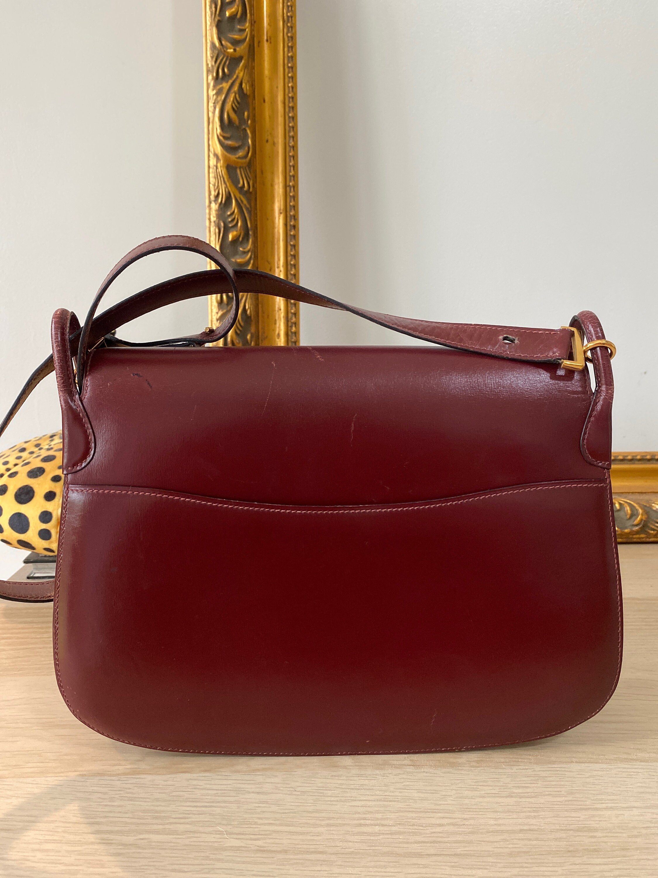 Vintage Hermes Push Lock Flap Bag Circle M From 1983 Burgundy 