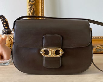 Vintage CELINE Paris Triomphe Brown Flap Bag