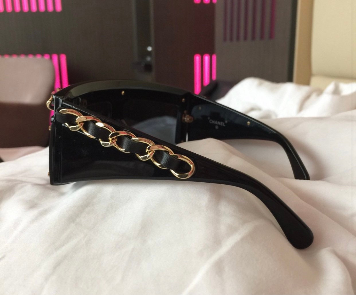 Vintage Amazing CHANEL Leather Chain Sunglasses as Seen on 