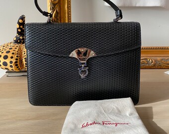 Authentic Salvatore Ferragamo Vintage Gancini Kelly Top Handle Bag With ...