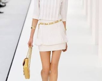 SALE! From 795 - Vintage Chanel CC Campaign Dress Cream Pleats as seen on the Runway in 2002